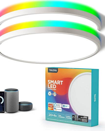 TALOYA Compatible with Alexa Flush Mount Ceiling Light, 12 inch RGB Ambient Light, Day Light 3000K~6500K Adjustable by App, equivs to 200W Traditional lamp for Living Room, Bedroom, 2-Pack Taloya