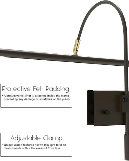 Cocoweb 19" Dimmable Adjustable Energy-efficient LED Grand Piano Clip-on Lamp with Rotational Light Shade - Mahogany Bronze with Brass Accents - GPLED19MBD - LeafyLoom