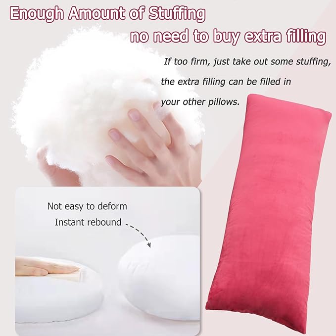 Body Pillows for Adults, Long Pillow for Bed, Firm Large Body Pillow with Velvet Cover for Side Sleeper, 20x54 Inches (Red) - LeafyLoom