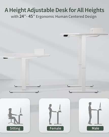 FEZIBO Corner Standing Desk, 48 Inches L Shaped Standing Desk, Electric Stand Up Corner Desk, Home Office Sit Stand Desk with White Top and White Frame - LeafyLoom