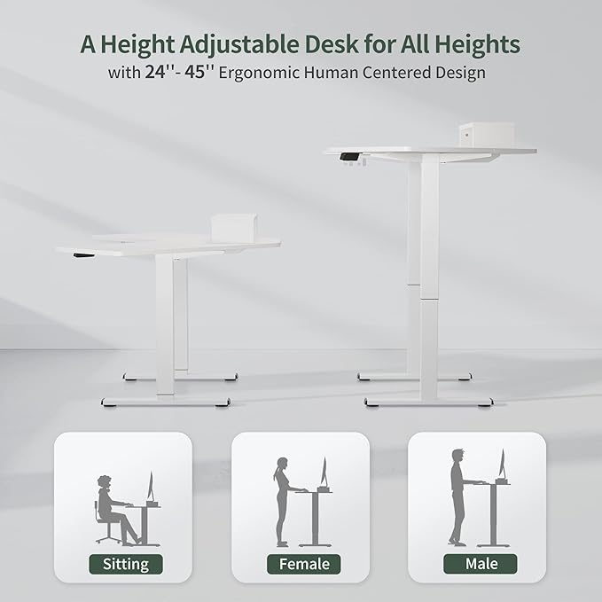 FEZIBO Corner Standing Desk, 48 Inches L Shaped Standing Desk, Electric Stand Up Corner Desk, Home Office Sit Stand Desk with White Top and White Frame - LeafyLoom