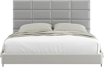 Peel and Stick Headboard Grey Upholstered Wall Panels, 10 Panels Sized 7.8" x 15.7", 3D Anti-Collision Soundproof Self-Adhesive Wall Panel for Bedroom，Living Room - LeafyLoom