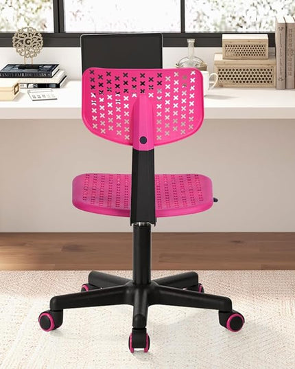 Desk Chair Armless Cute Office Chair, Low Back Rolling Home Office Task Chair Adjustable Swivel Study Chair for Girls Teens Adults Children Kids, Pink - LeafyLoom