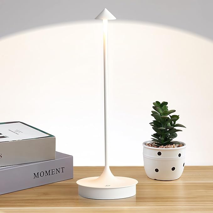 Cordless Table Lamps Rechargeable, LED Desk Lamp 4000mAh Battery Operated Outdoor Waterproof Portable Touch Dimmable Table Light for Patio/Restaurant/Bar/Indoor (White-1PC) - LeafyLoom