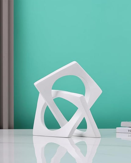 DOVDOV Geometric cube white knot decorations, geometric sculptures, modern home decorations for home decor accents, dining tables, on shelves, consoles, entryway tabletop centrepieces - LeafyLoom