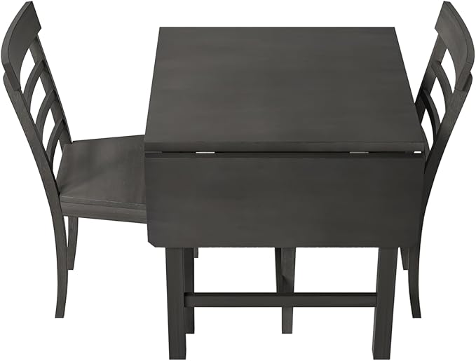 Merax Wood Breakfast Nook Extendable Dining Table Set with 4 Ladder Back Chairs for Small Places, 5-Piece Square Drop Leaf, Gray - LeafyLoom