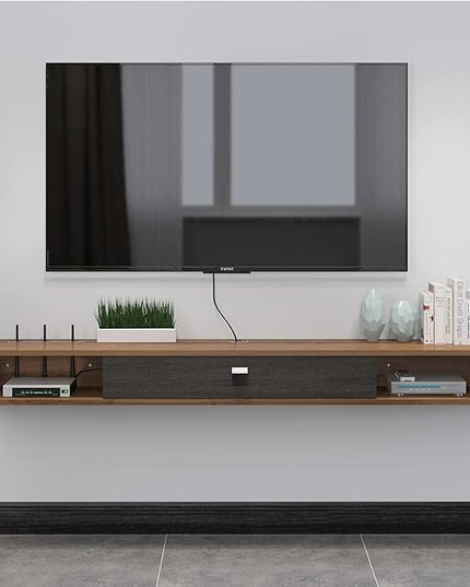 Pmnianhua Floating TV Shelf, 47'' Wall Mounted TV Stand Floating TV Console Media Entertainment Under TV Shelf for Bedroom Livingroom (Walnut) - LeafyLoom