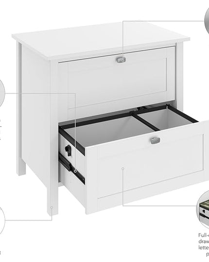 Bush Furniture Broadview 2 Drawer Lateral File Cabinet in Pure White - LeafyLoom