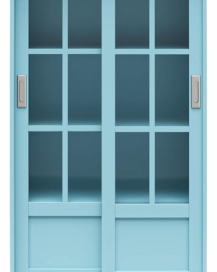 Ameriwood Home Aaron Lane Bookcase with Sliding Glass Doors, Pale Blue - LeafyLoom