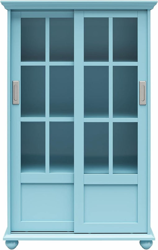 Ameriwood Home Aaron Lane Bookcase with Sliding Glass Doors, Pale Blue - LeafyLoom