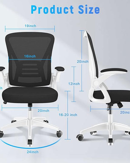 naspaluro Ergonomic Office Chair, Mid-Back Computer Chair with Adjustable Height, Flip-Up Arms and Lumbar Support, Breathable Bright White Mesh Desk Chair for Home Study Working - LeafyLoom
