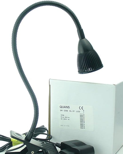 5W Clip on Clamp Gooseneck COB LED Desk Table Light lamp Cool White 19inch Neck Black - LeafyLoom