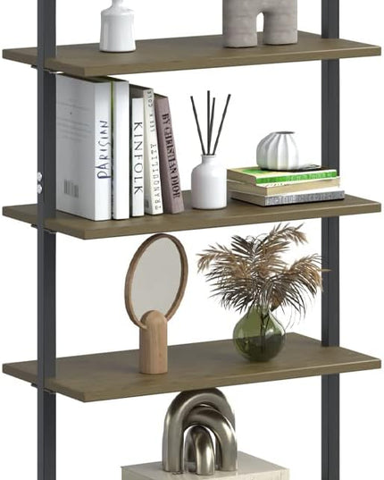 Ladder Shelf Black 6 Tiers Modern Bookshelf Room Organizer Open Tall Wall Mount Bookcase Standing Leaning Wall Shelves Industrial Decorative Living Room Bed Room - LeafyLoom