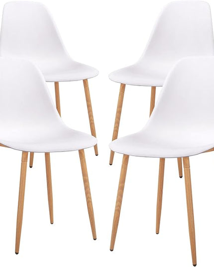 CangLong Modern White Dining Chairs Stylish Plastic Cushion Side Chairs with Metal Legs for Kitchen,Living Room,Set of 4 - LeafyLoom
