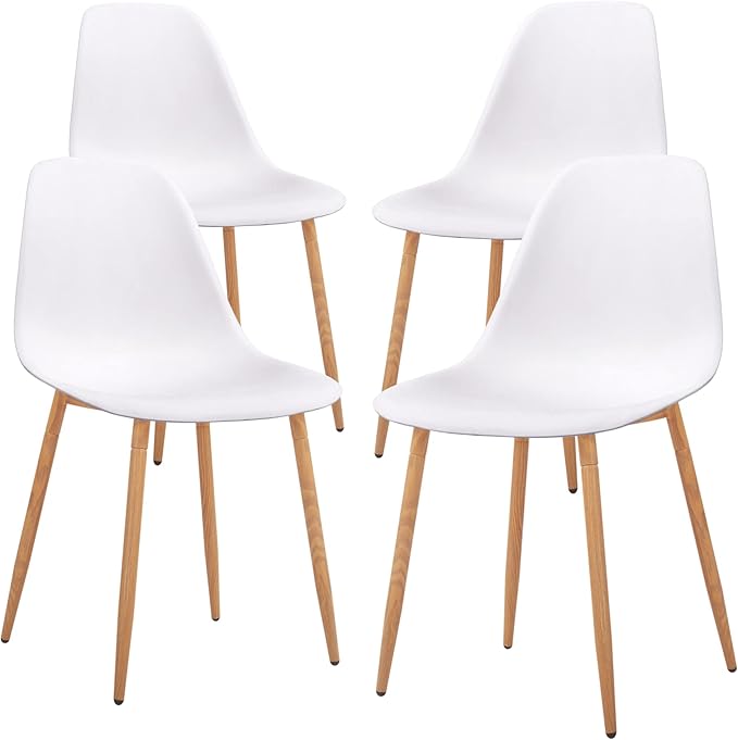 CangLong Modern White Dining Chairs Stylish Plastic Cushion Side Chairs with Metal Legs for Kitchen,Living Room,Set of 4 - LeafyLoom