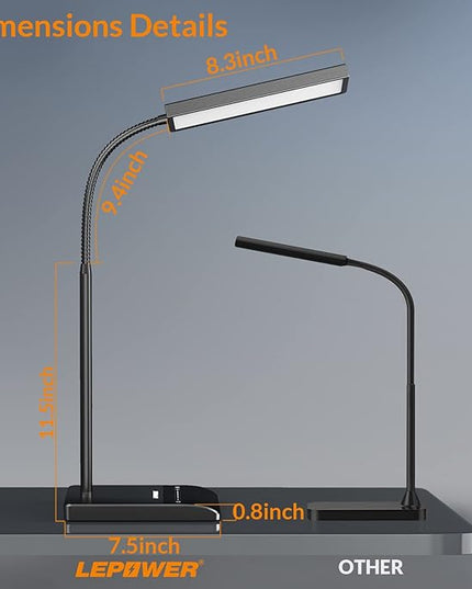 LEPOWER Desk Lamp, 800LM LED Desk Lamp for Home Office, 12W Reading Lamp for Desk, Eye-Caring Light, Touch Table Lamp, Gooseneck Lamp, 50 Lighting Modes, Bright Desk Lamps for Bedroom, Study (Black) - LeafyLoom