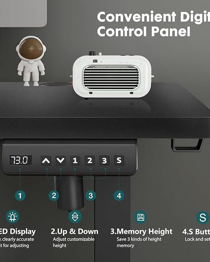 SMUG Standing Desk, Adjustable Height Electric Sit Stand Up Down Computer Table, 55x24 Inch Ergonomic Rising Desks for Work Office Home, Modern Gaming Desktop Workstation, Black - LeafyLoom