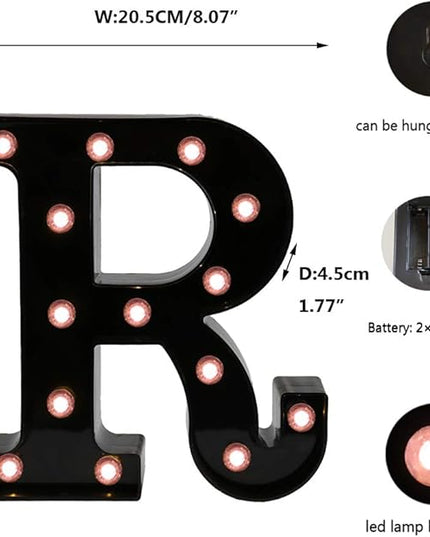Light Up Black Alphabet Marquee Letters Sign LED Marquee Number Lights Sign for Night Light Home Bar Christmas Lamp Birthday Party Wedding Decoration R - LeafyLoom