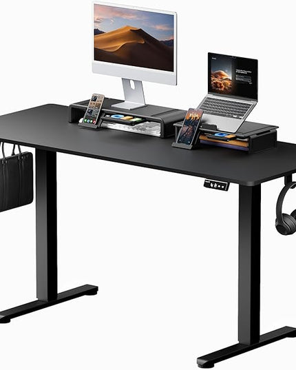 ProtoArc Standing Desk with Dual Monitor Stand Riser, 55 x 24 Inches Height Adjustable Desk with Storage, Electric Stand up Desk with Laptop Stand (Black/White) - LeafyLoom