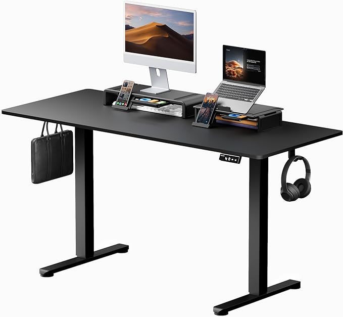 ProtoArc Standing Desk with Dual Monitor Stand Riser, 55 x 24 Inches Height Adjustable Desk with Storage, Electric Stand up Desk with Laptop Stand (Black/White) - LeafyLoom