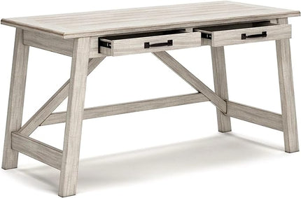 Signature Design by Ashley Carynhurst Farmhouse 60" Home Office Desk with Drawers, Distressed White - LeafyLoom