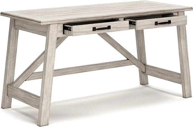 Signature Design by Ashley Carynhurst Farmhouse 60" Home Office Desk with Drawers, Distressed White - LeafyLoom