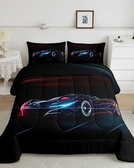 Feelyou Red Blue Race Car Bedding Set Twin Size for Kids Boys Extreme Sport Games Comforter Set Teens Toddler Fast and Furious Duvet Set Cool Modern Quilt Set 2Pcs - LeafyLoom