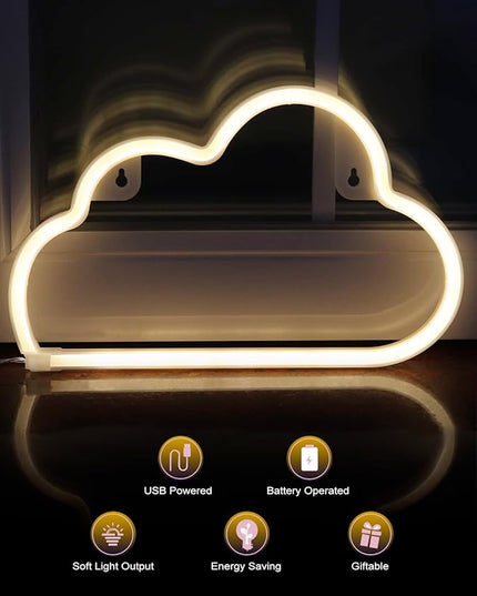 VagaryLight Cloud Neon Sign Cloud Light Aesthetic Room Decor for Teen Girls Warm White Cloud Wall Decorative Night Light for Bedroom Kids Room Home Decor Neon Light Battery and USB Powered (NECLD) - LeafyLoom