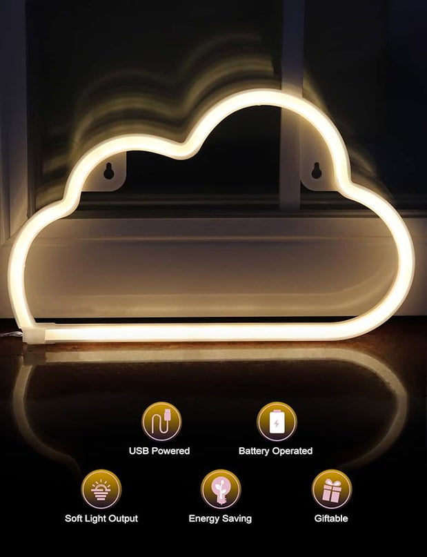 VagaryLight Cloud Neon Sign Cloud Light Aesthetic Room Decor for Teen Girls Warm White Cloud Wall Decorative Night Light for Bedroom Kids Room Home Decor Neon Light Battery and USB Powered (NECLD) - LeafyLoom