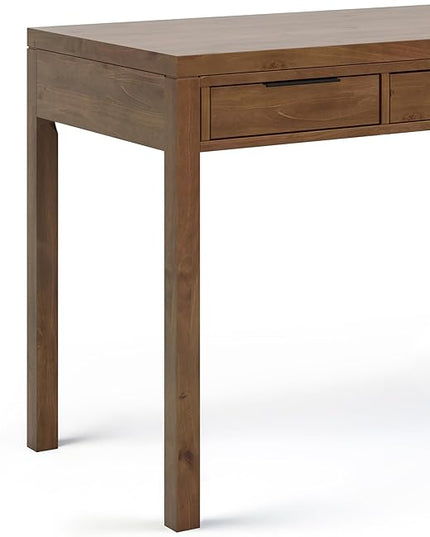 SIMPLIHOME Hollander SOLID WOOD 60 inch Wide Home Office Desk, Writing Table, Workstation, Study Table Furniture in Medium Saddle Brown with 2 Drawers - LeafyLoom