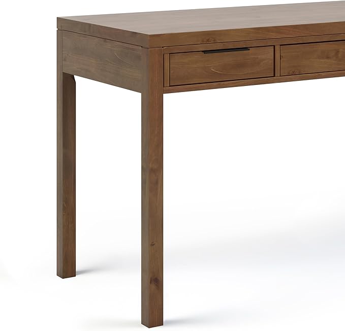 SIMPLIHOME Hollander SOLID WOOD 60 inch Wide Home Office Desk, Writing Table, Workstation, Study Table Furniture in Medium Saddle Brown with 2 Drawers - LeafyLoom