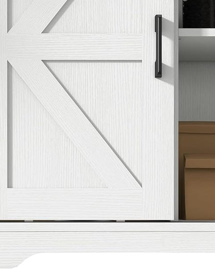 Panana Sliding Barn Door Buffet Sideboard Storage Cabinet Coffee Bar Kitchen Farmhouse Style (White Cabinet) - LeafyLoom