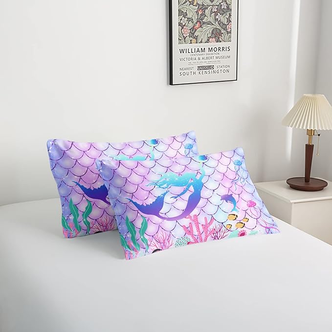 CVHOUSE Mermaid Comforter Set,Rainbow Mermaid Bedding Set for Girls Kids Teens,Rainbow Mermaid Comforter Mermaid Duvet Set Room Decor Quilt Set Full Size - LeafyLoom