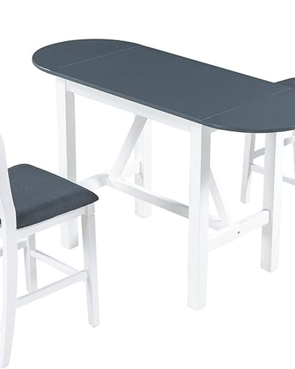 Voohek, Small 3-Piece Counter Height Dining Table Set, with Drop Leaf, 2 Upholstered Chairs, Space, Bar, Home Kitchen Breakfast, White - LeafyLoom