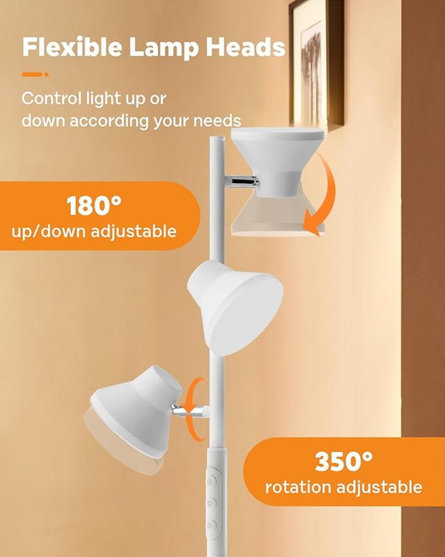 White Floor Lamp, 36W Modern Dimmable Standing Lamp 2700-6500K, 3 Rotatable LED Lights Reading Tall Lamp, Touch & Remote Control Floor Lamps for Living Room Bedroom Office - LeafyLoom