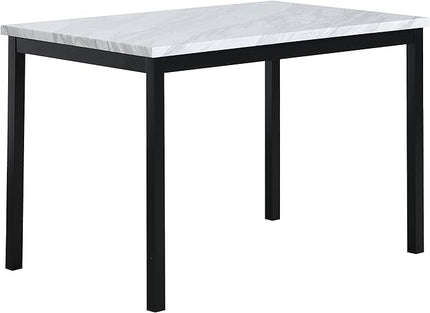 Roundhill Furniture Noyes Metal Dining Table with Laminated Faux Marble Top, 28.50 x 45.00 x 30.00 Inches, Off-white - LeafyLoom