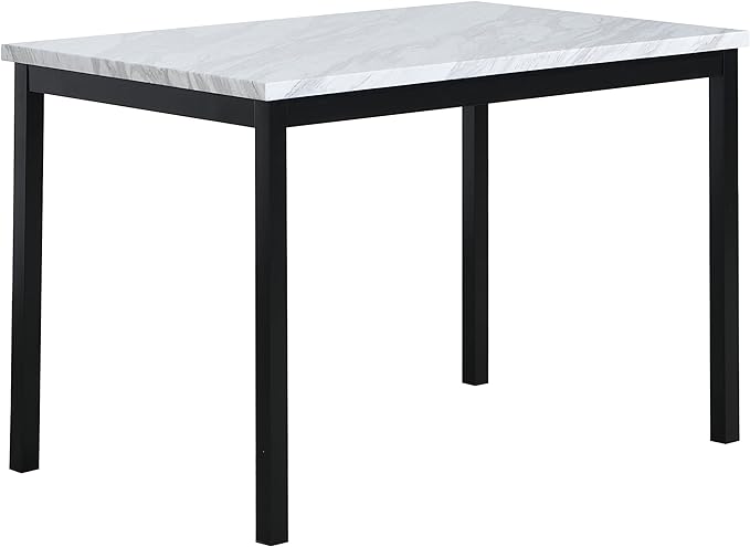 Roundhill Furniture Noyes Metal Dining Table with Laminated Faux Marble Top, 28.50 x 45.00 x 30.00 Inches, Off-white - LeafyLoom