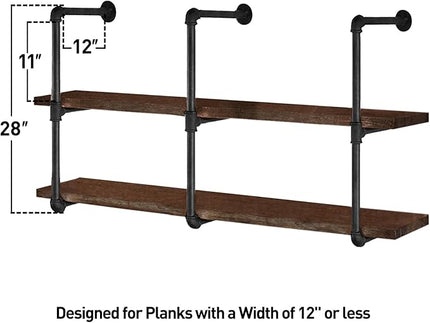 HITOMEN Industrial Iron Pipe Shelves, 3 Set 3-Tier, 28" Tall, 12" Depth, DIY Open Bookshelf Bookcase, Wall Mounted Vintage Retro Shelving, Rustic Farmhouse Pantry Kitchen Storage, Black Shelf Brackets - LeafyLoom
