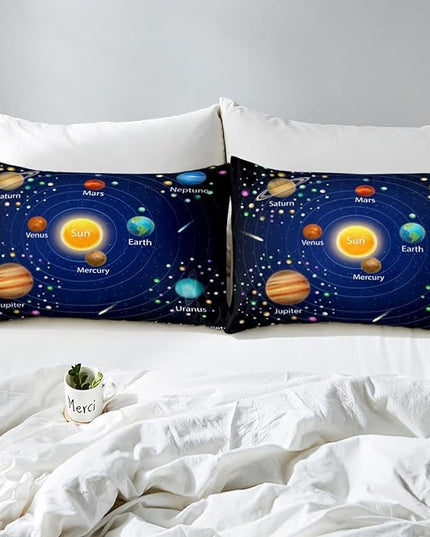 Erosebridal Kids Outer Space Comforter Set, Boys Starry Sky Galaxy Duvet Sets Queen Size Planet Space Down Comforter for Girls Teens Adult Bedroom Decor, Solar System Cosmos Bedding Set, Blue Purple - LeafyLoom