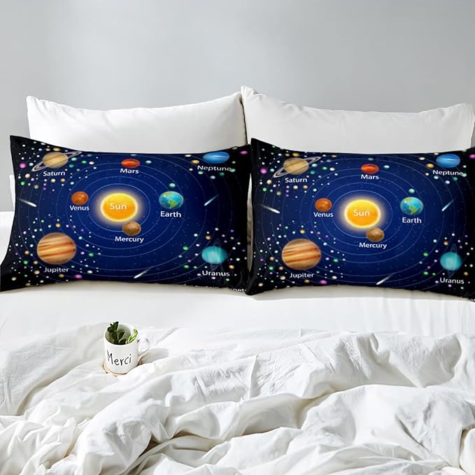 Erosebridal Kids Outer Space Comforter Set, Boys Starry Sky Galaxy Duvet Sets Queen Size Planet Space Down Comforter for Girls Teens Adult Bedroom Decor, Solar System Cosmos Bedding Set, Blue Purple - LeafyLoom