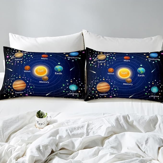 Erosebridal Kids Outer Space Comforter Set, Boys Starry Sky Galaxy Duvet Sets Full Size Planet Space Down Comforter for Girls Teens Adult Bedroom Decor, Solar System Cosmos Bedding Set, Blue Purple - LeafyLoom