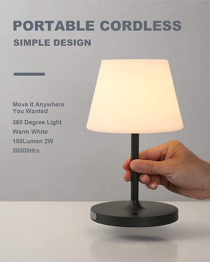 Outdoor Battery Operated Table Lamp Waterproof, 4000mAh Cordless Table Lamp Rechargeable, Touch Dimmable Desk Lamp, LED Night Light for Patio Camping Restaurant Home, H9.6in, Dark Grey - LeafyLoom