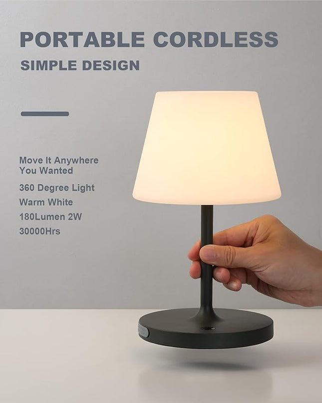Outdoor Battery Operated Table Lamp Waterproof, 4000mAh Cordless Table Lamp Rechargeable, Touch Dimmable Desk Lamp, LED Night Light for Patio Camping Restaurant Home, H9.6in, Dark Grey - LeafyLoom