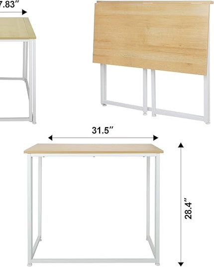 Leopard Outdoor Products Folding Computer Desk for Small Spaces, Space-Saving Home Office Desk, Foldable Computer Table, Laptop Table, Writing Desk, Compact Study Reading Table (White/Nordic Walnut) - LeafyLoom