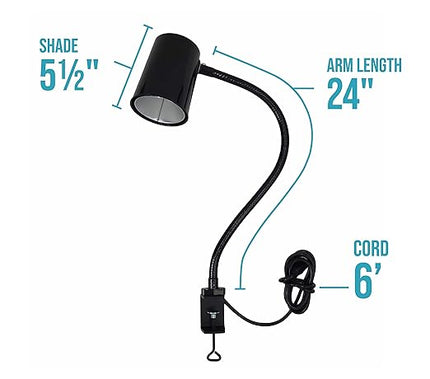 MOFFATT LED Desk Lamp with Clamp, 24" Articulating Flexible Gooseneck Arm, Ultra Bright Mountable LED Task Light, Work Lamp, 12 Watts, 1690 Raw Lumens, 95031, Black (Made in USA) - LeafyLoom