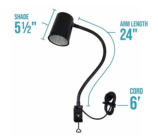 MOFFATT LED Desk Lamp with Clamp, 24" Articulating Flexible Gooseneck Arm, Ultra Bright Mountable LED Task Light, Work Lamp, 12 Watts, 1690 Raw Lumens, 95031, Black (Made in USA) - LeafyLoom