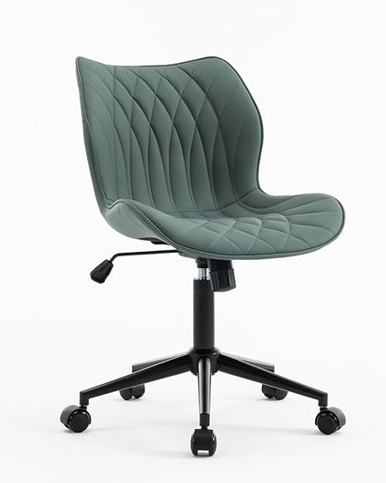 YOUNUOKE Office Desk Chair, Comfy Home Office Chairs, Small Comfortable Desk Chairs with Wheels, Armless PU Leather Chairs for Computer Conference, Slate - LeafyLoom