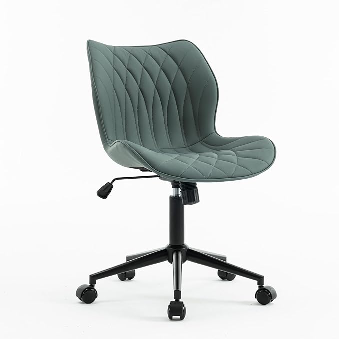 YOUNUOKE Office Desk Chair, Comfy Home Office Chairs, Small Comfortable Desk Chairs with Wheels, Armless PU Leather Chairs for Computer Conference, Slate - LeafyLoom
