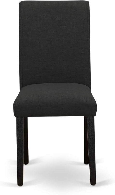 East West Furniture AMAB3-ABK-24 Antique 3 Piece Modern Dining Set Contains a Round Kitchen Table with Pedestal and 2 Black Color Linen Fabric Upholstered Chairs, 36x36 Inch - LeafyLoom