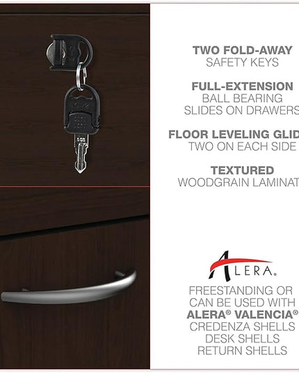 Alera ALEVA542822ES 15.63 in. x 20.5 in. x 28.5 in. Valencia Series 2-Drawer Full File Pedestal - Espresso - LeafyLoom